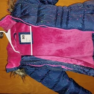 SO Kids' Blue Puffer Jacket with Pink Lining